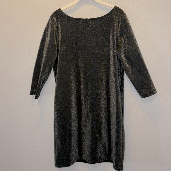 Lands' End Metallic Shimmer Black Dress Fall Winter Party Cocktail Women’s Sz 12 - Picture 2 of 10